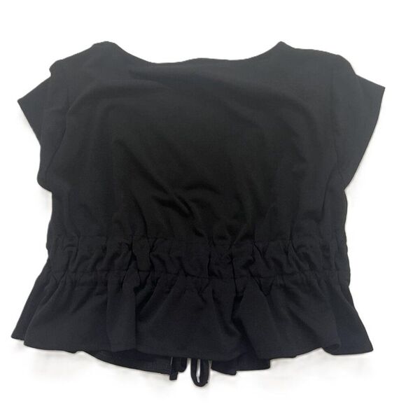 Crop Top Black Peplum Tie Front Babydoll Short Sleeve FOREVER 21 Womens Medium - Picture 9 of 10